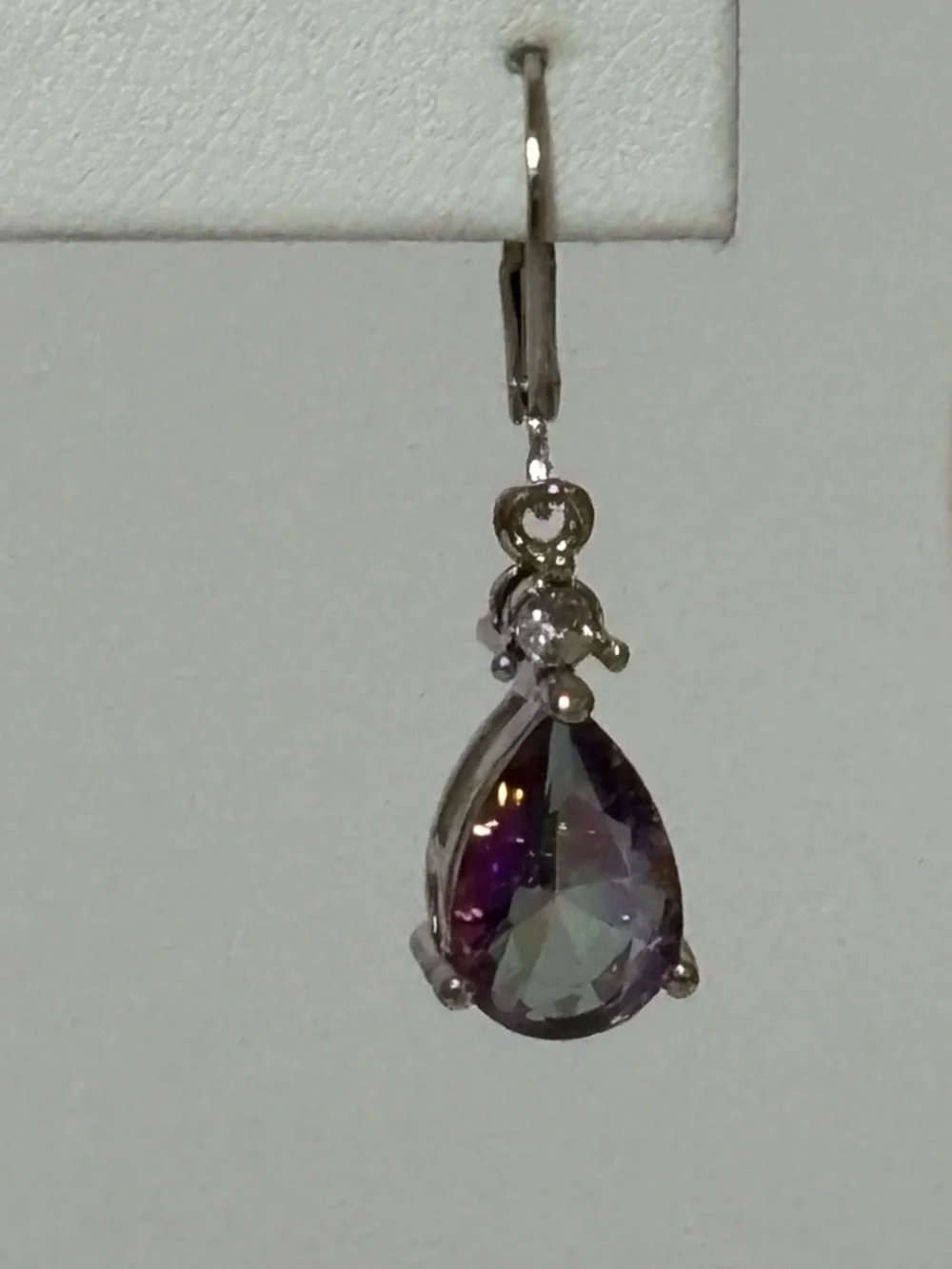 Silver Drop Earrings with Iridescent Stones - Picture 2 of 3